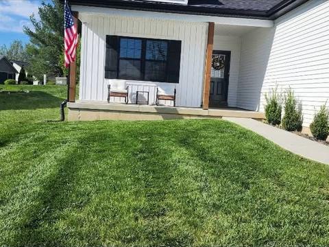 Fresh-cut side yard lawn