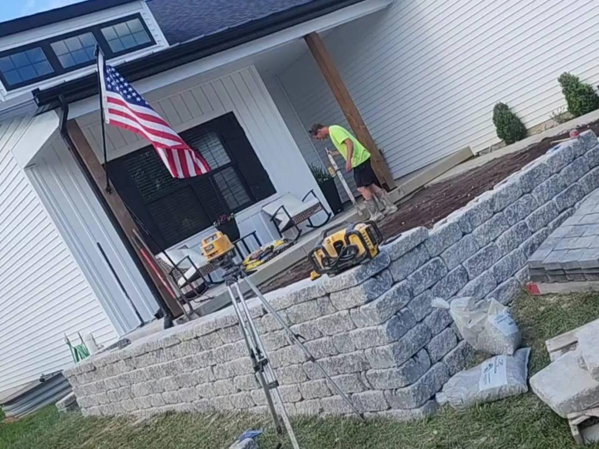 Paver patio and seat wall during the build