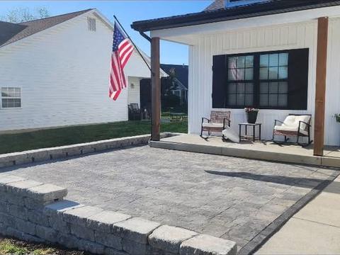 Paver patio with a block seat wall