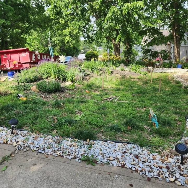 Lawn area before the rock landscape bed